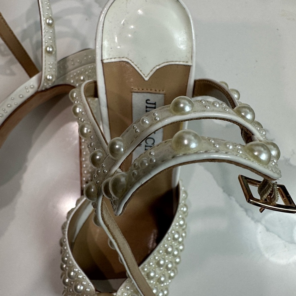 Jimmy Choo Cream Pearl Embellished Heels - Picture 7 of 11